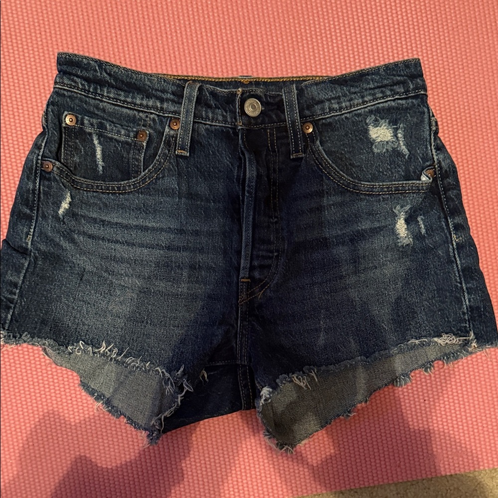 Levi's Dark Blue Distressed Jean Shorts